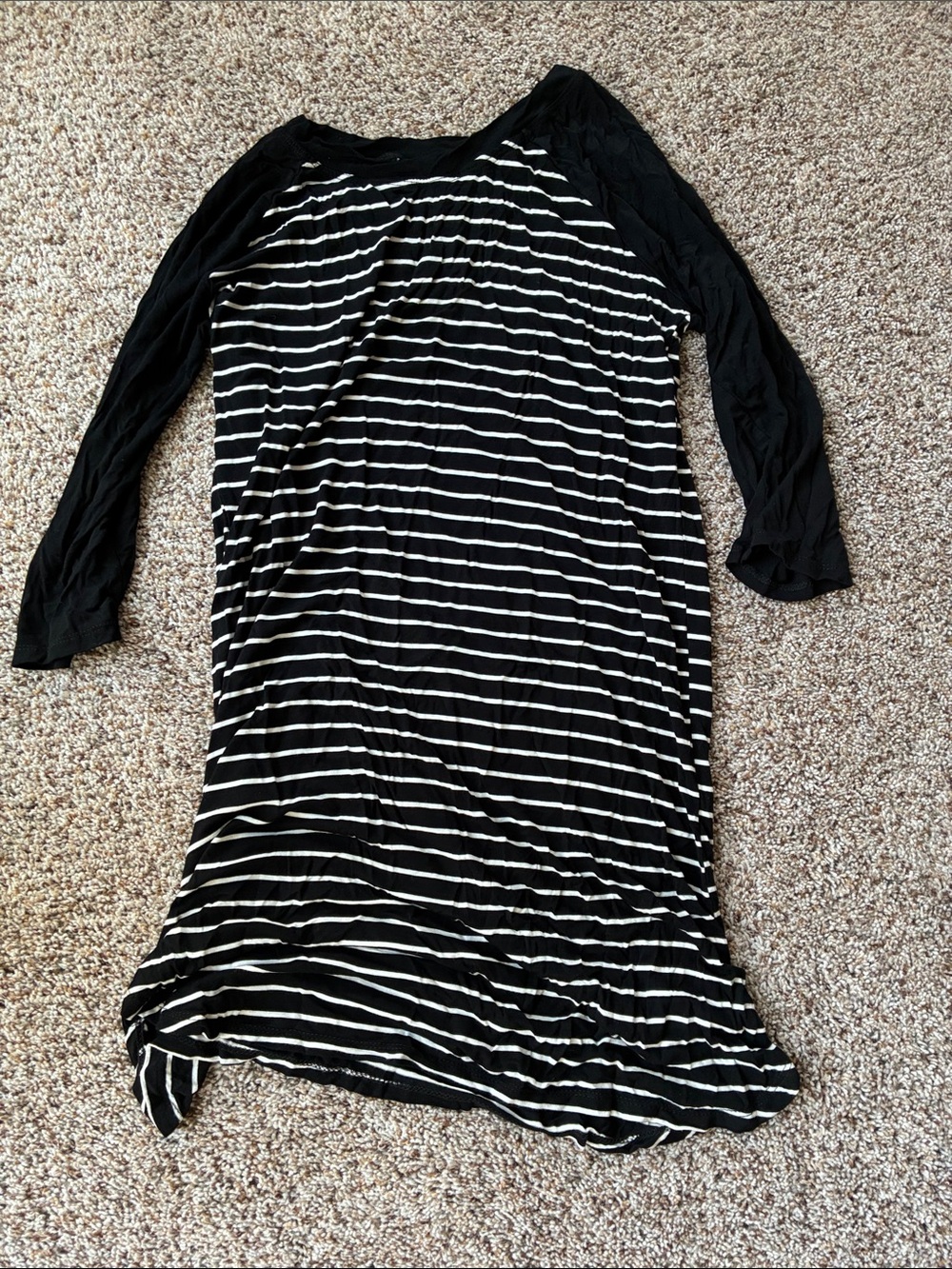 Nicole Miller Black and White Striped Raglan Nightshirt